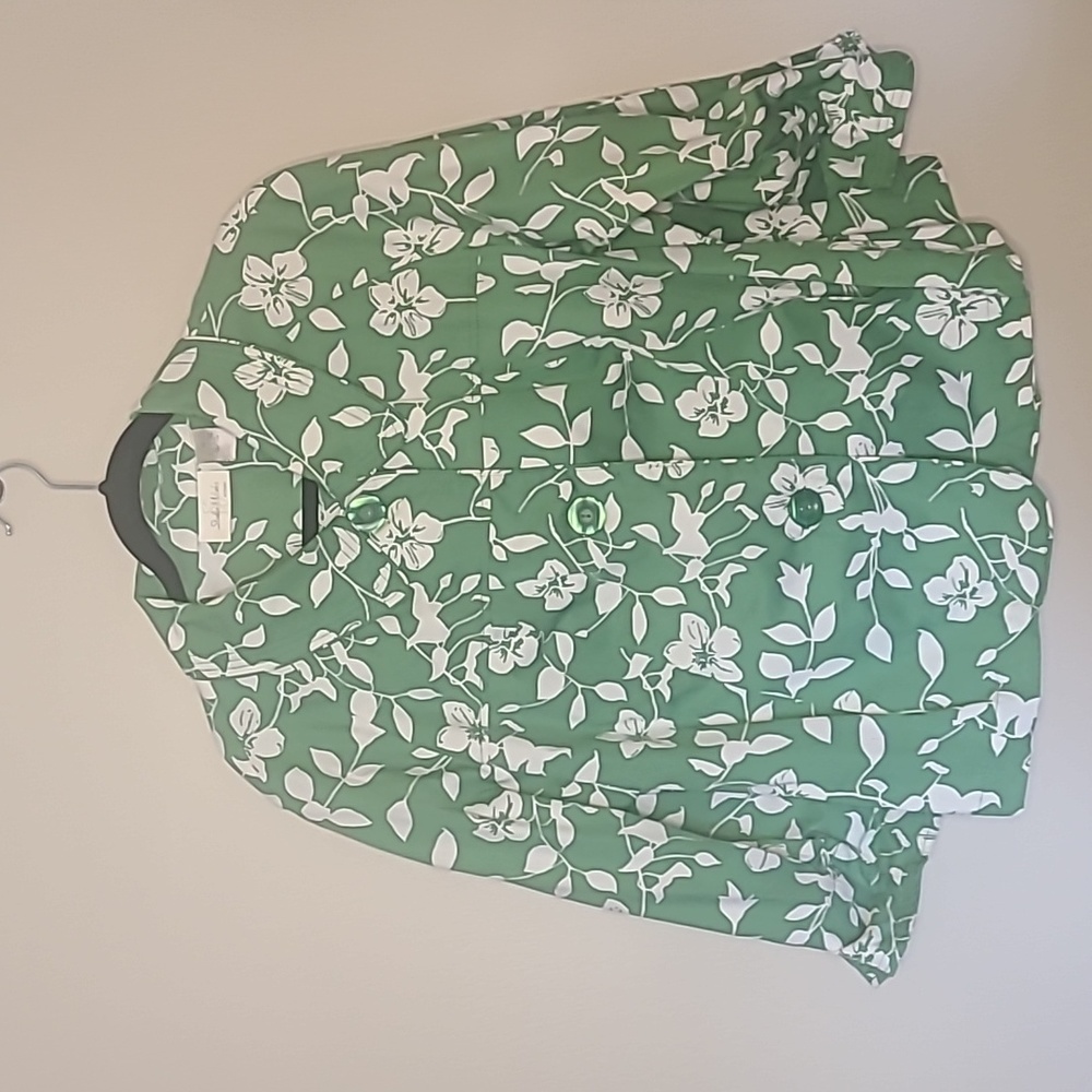 Studio Works Green with White Floral Design Jacket - 2X